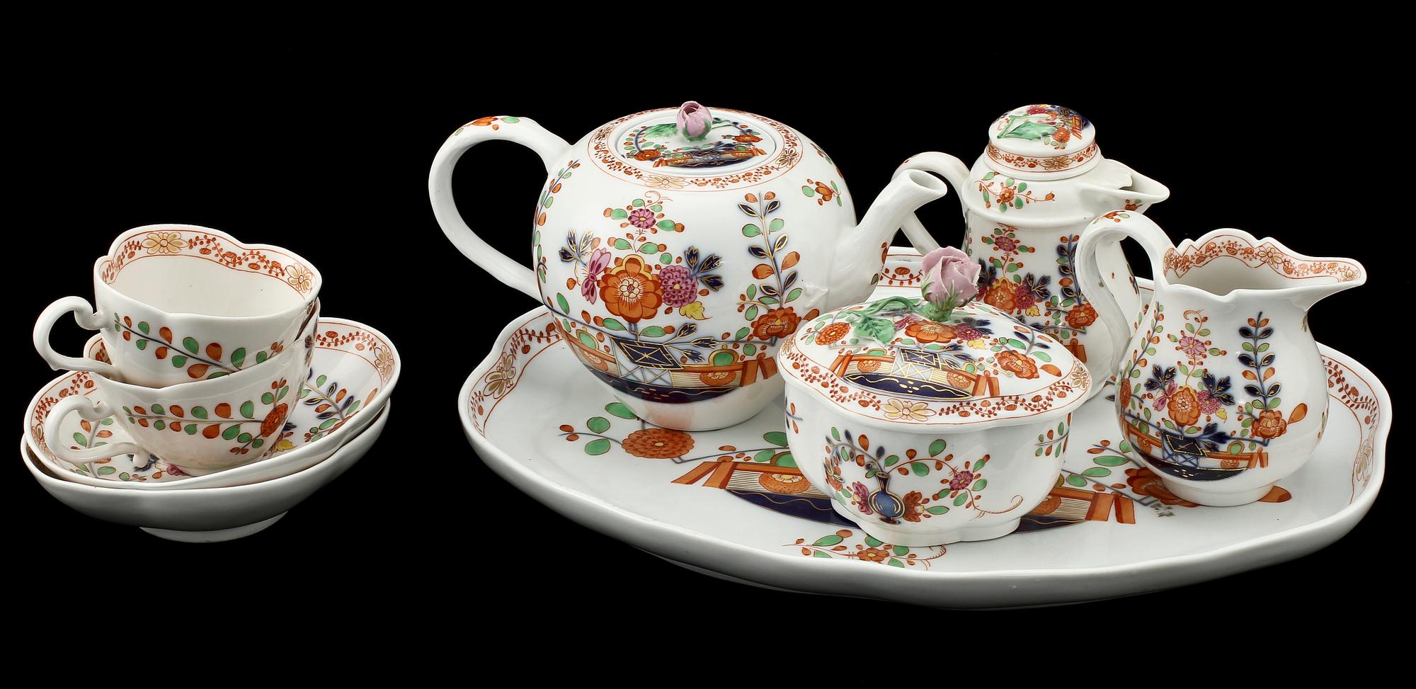 SERVISDELAR, 7 st, porslin, Meissen, 1900-tal.