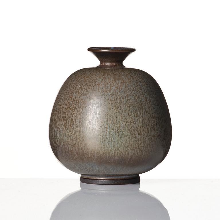 Berndt Friberg, a set of two stoneware vases and a bowl with rabbit's fur glazes, Gustavsberg Studio, Sweden, dated 1944-45, 1956, 1958.