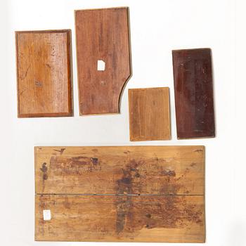 Paneler, fem stycken, trä. Sen Qingdynasti.