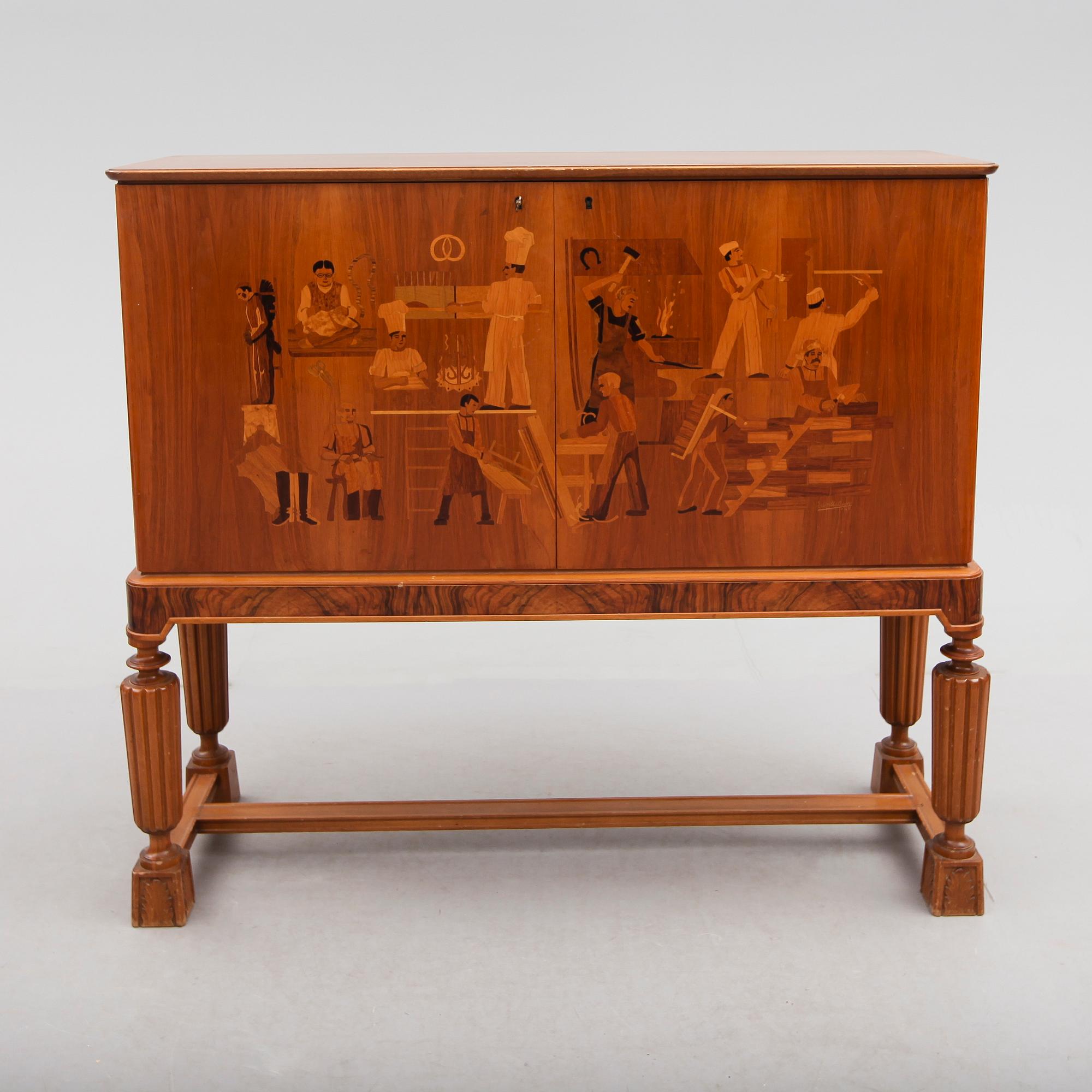 SKÅP, art déco, Erik Matsson, Mjölby Intarsia, 1900-talets andra hälft.