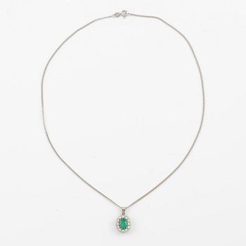 Necklace, 18K white gold with emerald and brilliant-cut diamonds.