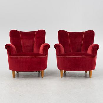 A pair of Swedish Modern armchairs, 1940's.
