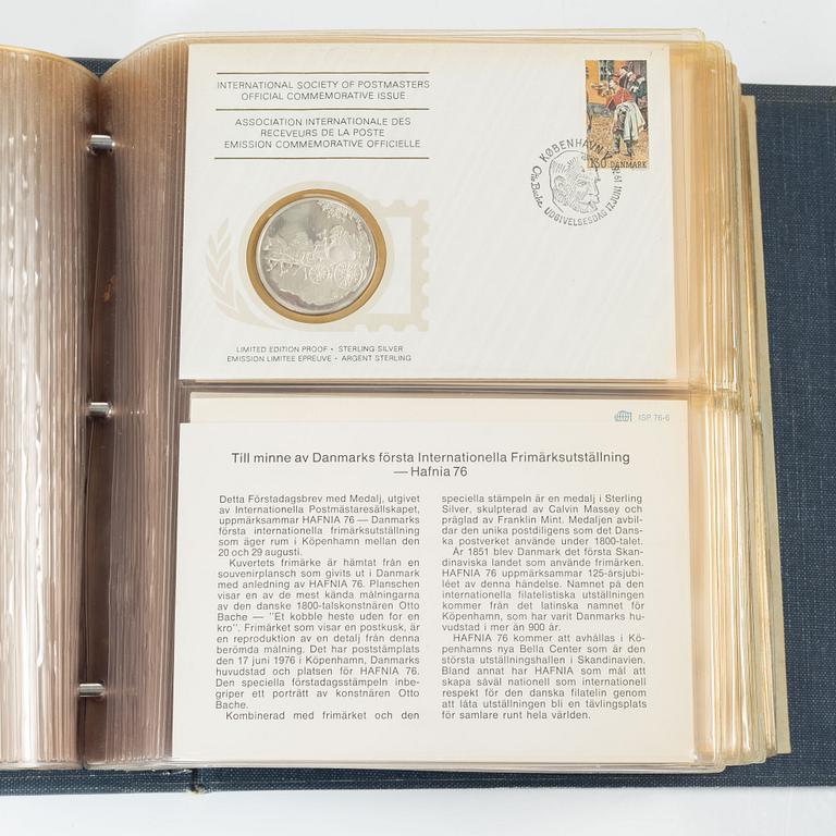 Collector's coins, 36 pcs, sterling silver, International Society of Postmasters, commemorative edition, 1975-1977.