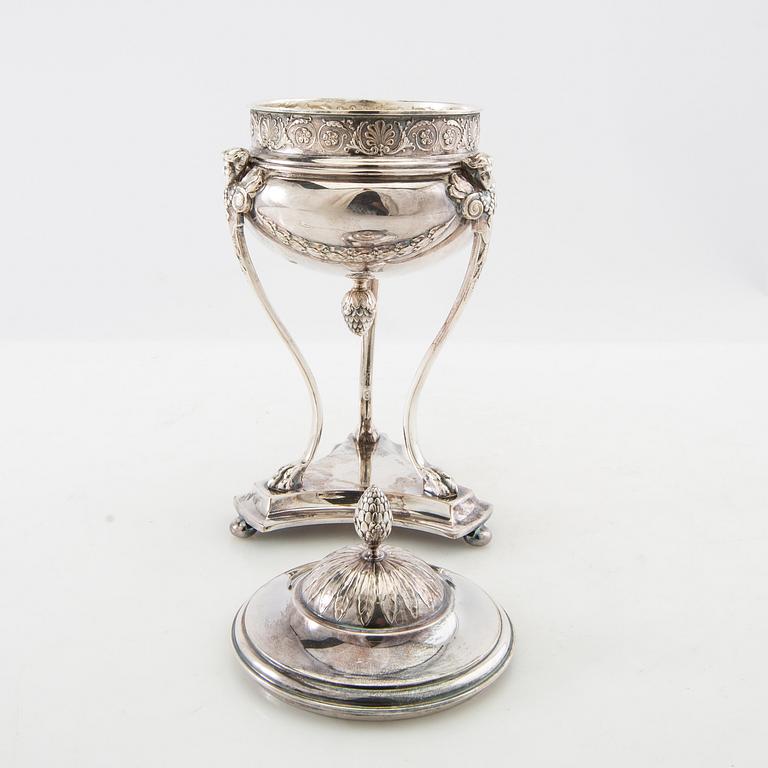 Sugar bowl, Empire style, CG Hallberg, silver plate, first half of the 20th century.