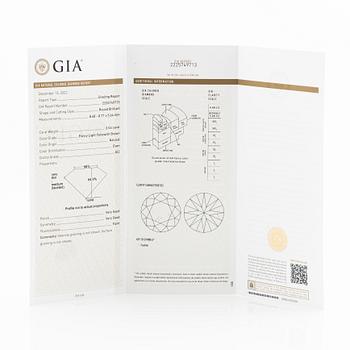 Ring in 18K white gold set with a round brilliant-cut diamond weighing 2.54 ct, accompanied by a GIA report.