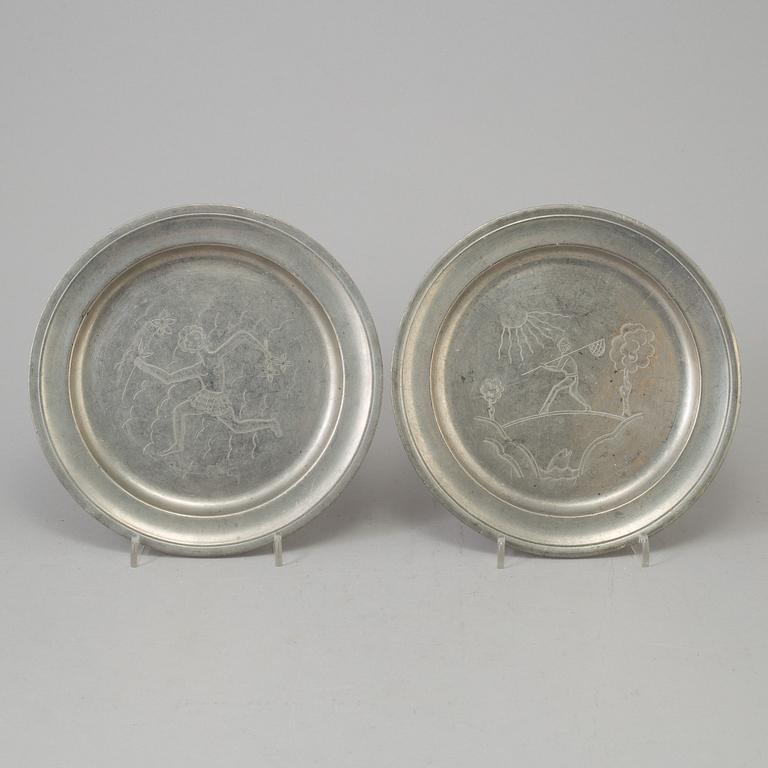 Two pewter Firma Svenskt Tenn plates from 1929.