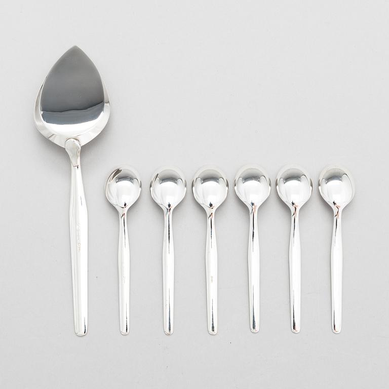 TAPIO WIRKKALA, A 'Marski' silver cake server with six coffee spoons in the original box. Kultakeskus, Hämeenlinna 2002.