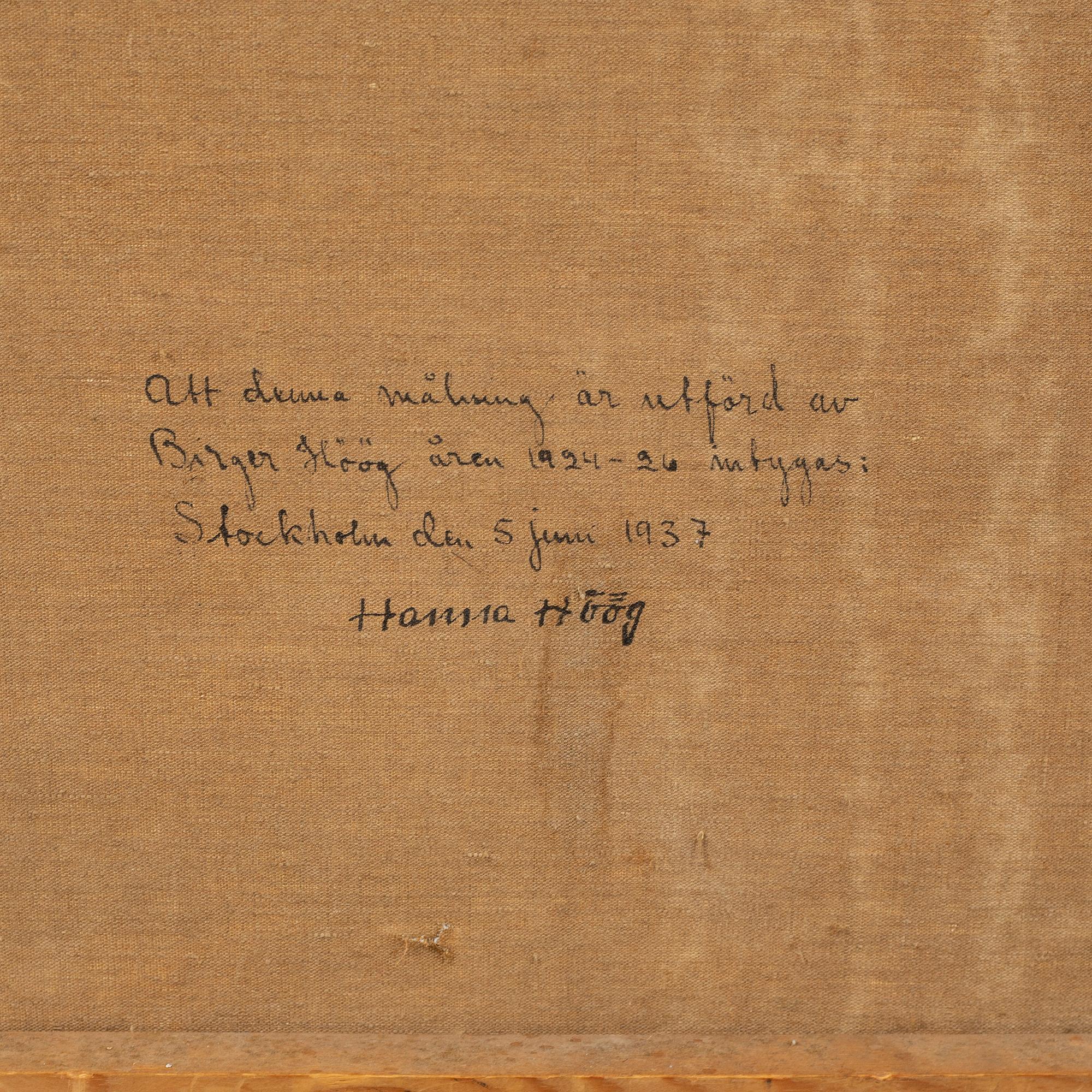 CARL BIRGER HÖÖG, olja på duk, ej signerad, intygad à tergo.