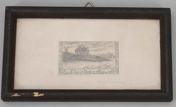 HUGO SIMBERG, etsning, Ex-libris, signerad.