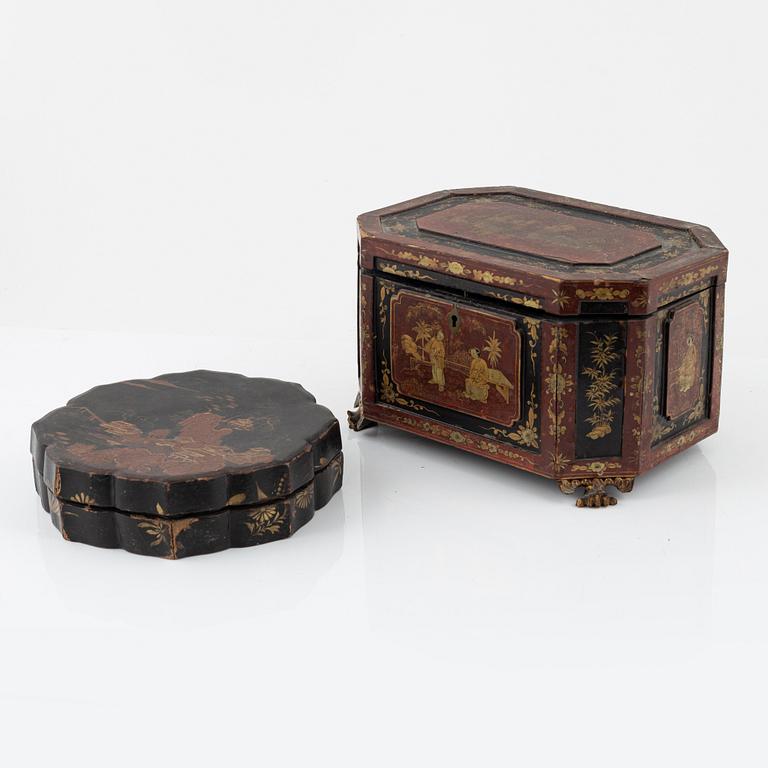 A lacquer casket and lacquer lidded box, China, 19th century.