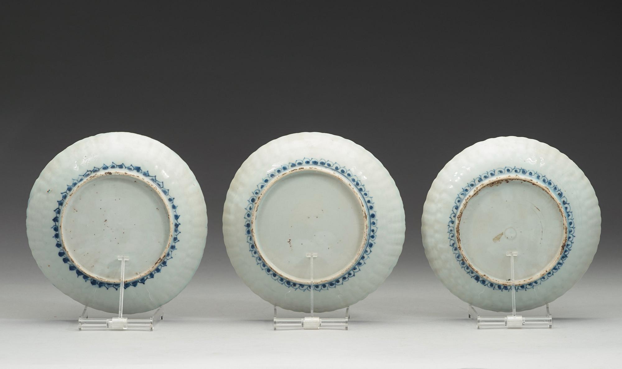 A set of seven blue and white kraak dishes, Ming dynasty, Wanli (1572-1620).