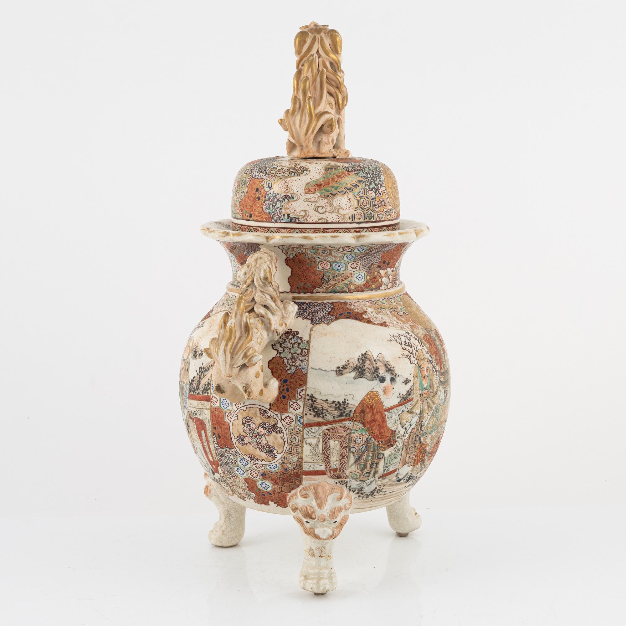 A large Satsuma incensce burner with cover, Japan, Meiji period (1868-1912).