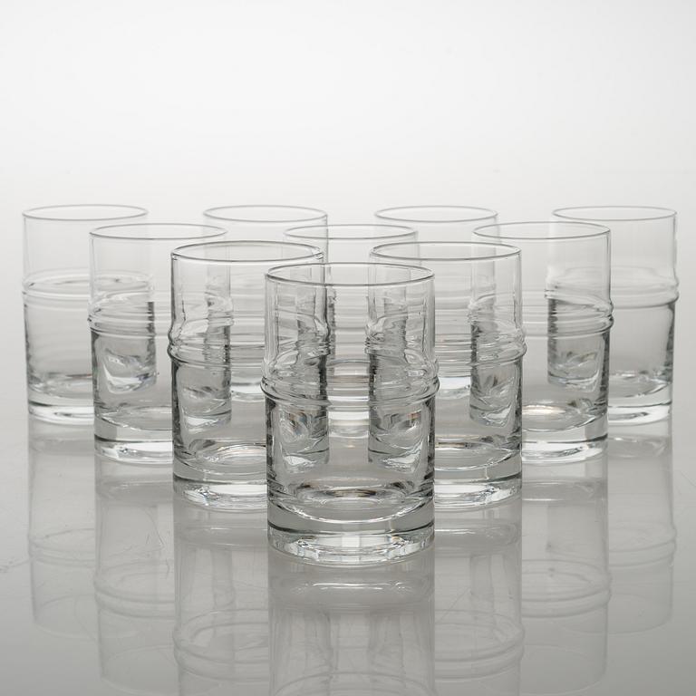 TIMO SARPANEVA, set of 10 drinking glasses and a jug, 'Ripple' 2054 for Iittala.