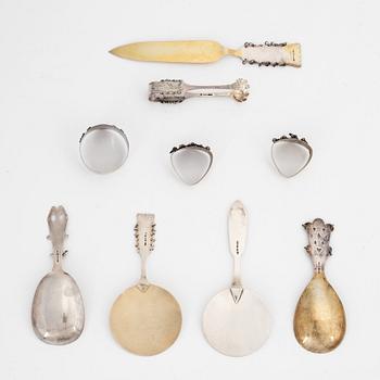 Swedish silver cutlery and napkin rings, including mark of Fritz Olsson, Luleå 1966 (9 pieces).