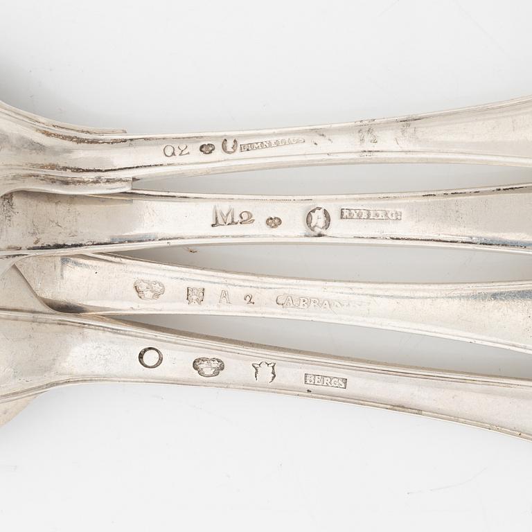 Ten silver spoons, Sweden, second half of the 18th century.