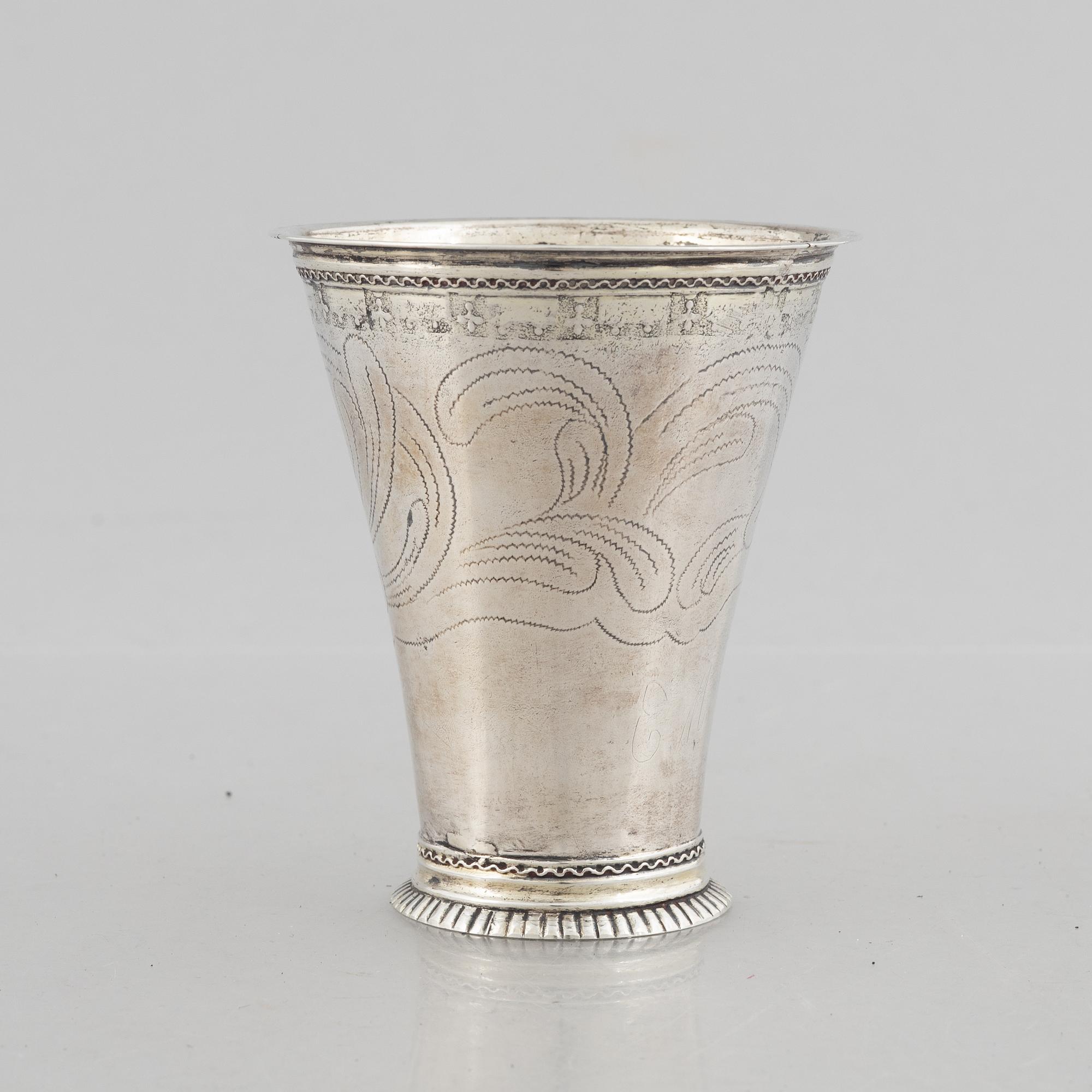 A Swedish 18th century silver beaker, mark of Bengt Collin, Uppsala 1736.