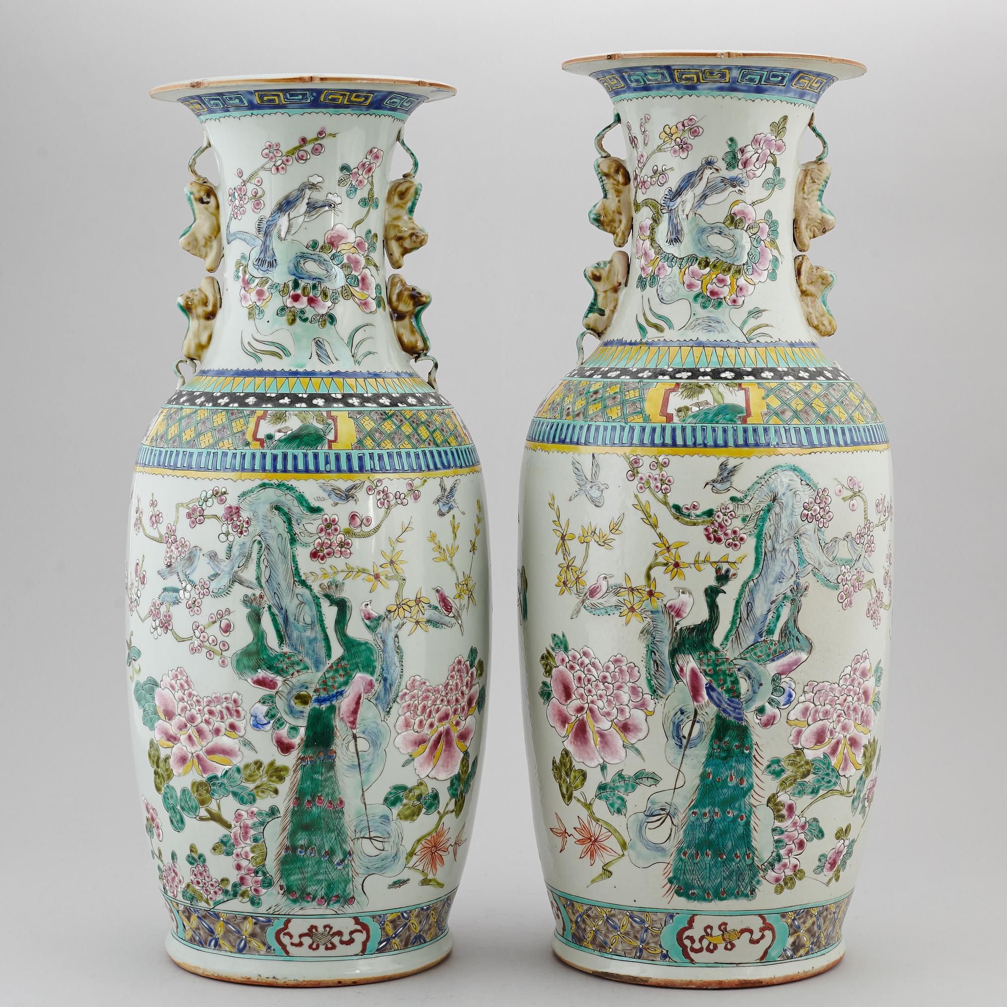 A pair of famille rose floor vases, 20th century.