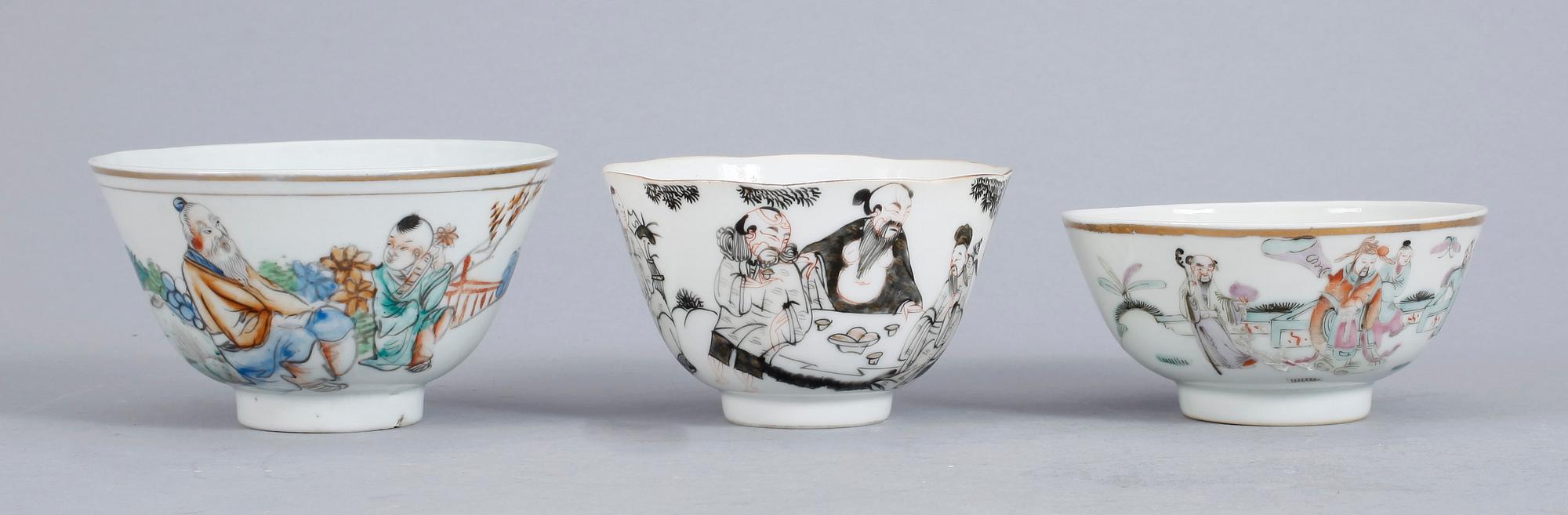 SAMLING PORSLIN, 10 delar, Kina, Mestadels Qingdynastin, 1700-1800-tal.