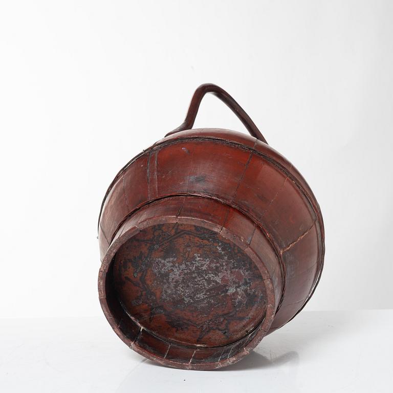 A group of three red wooden vessels, China/Southeast Asia, 20th century.