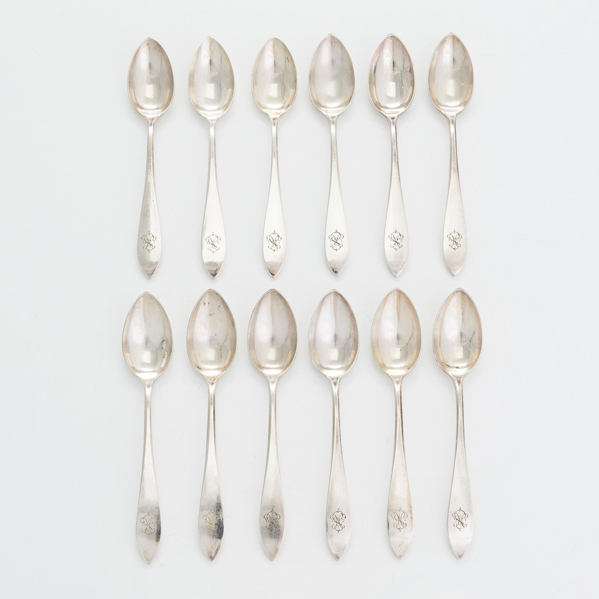 Bestickuppsättning för 12, totalt 108 delar, silver, Warszawa, Polen 1931-1963.