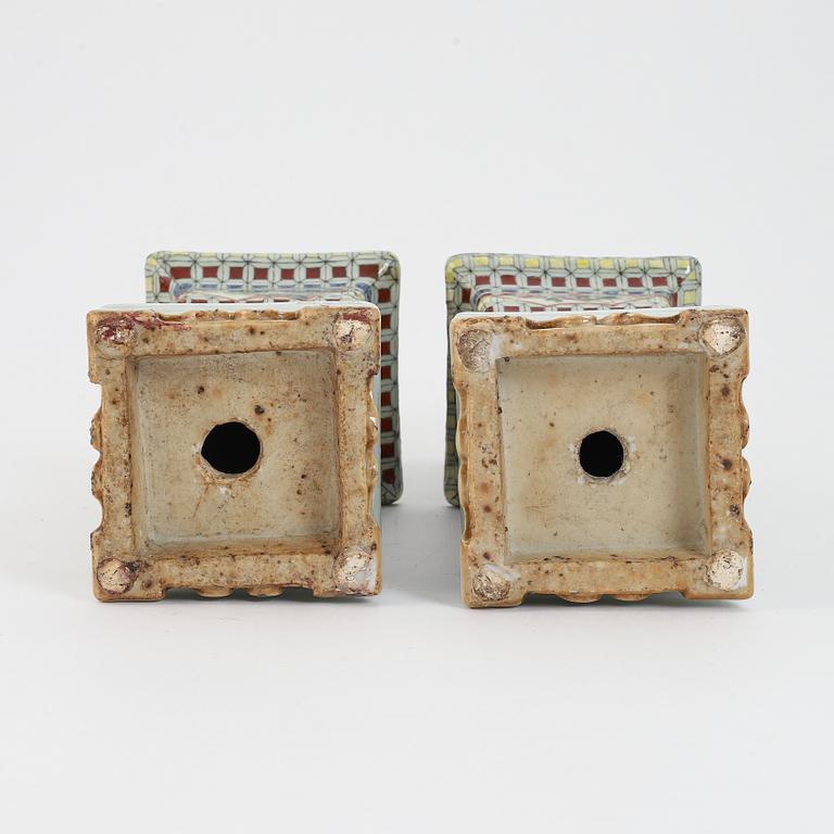 A pair of Chinese porcelain candlesticks, 19th century.