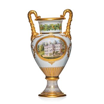 Bing & Grøndahl, a painted and gilt porcelain urn, Denmark, 1860's.