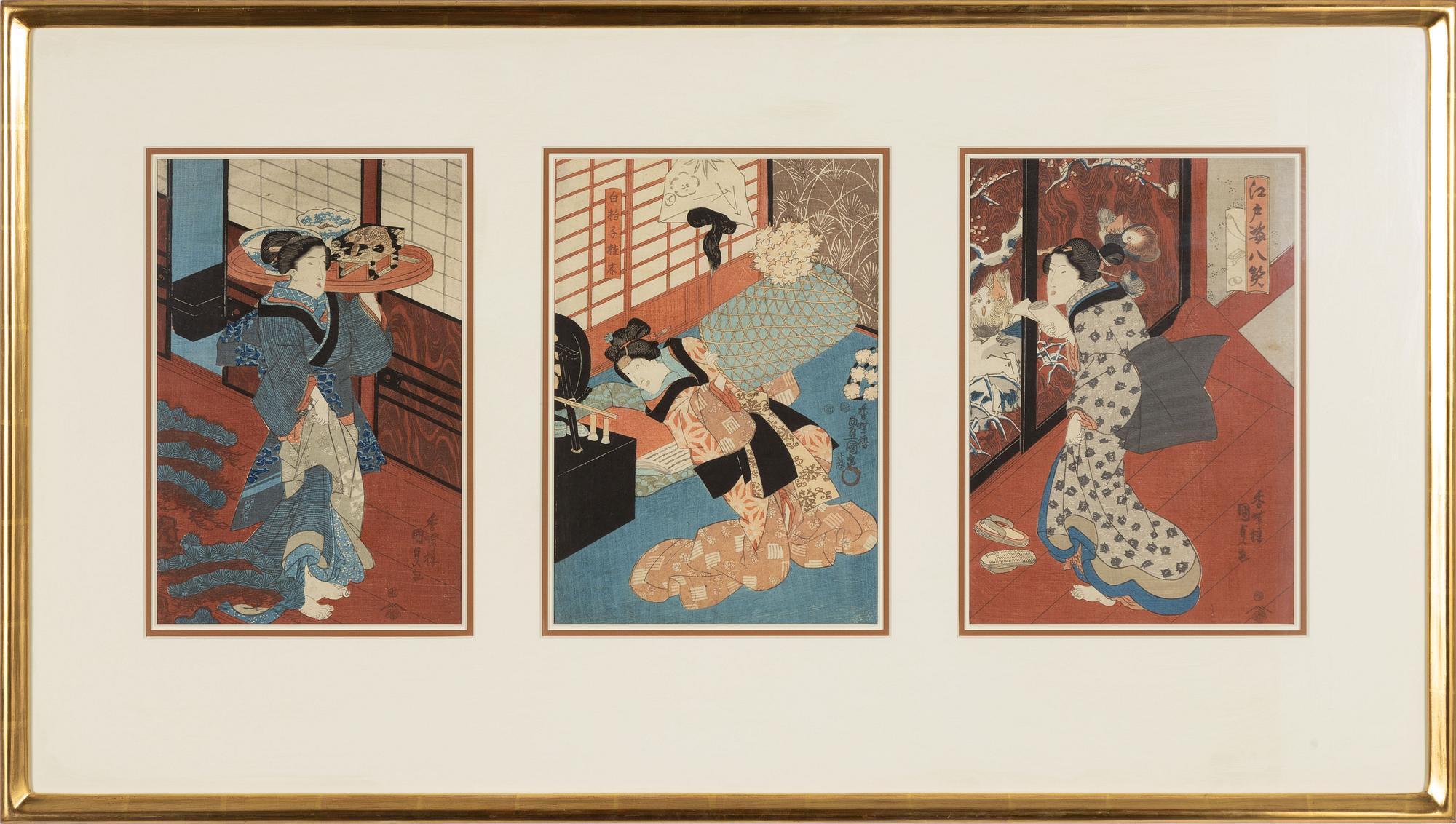 Utagawa Kunisada, Tre scener ur kabukipjäser.