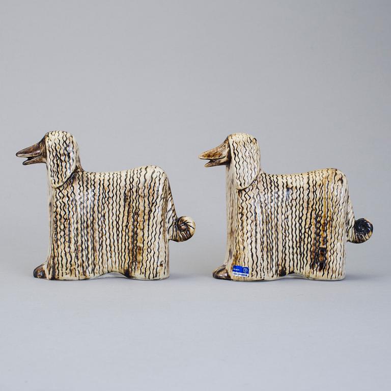 LISA LARSON, 2 st figuriner "Afghan", Gustavsberg, stengods. Ur serien "Kennel", formgiven 1972.