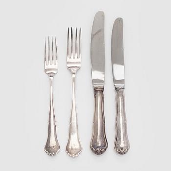 Bestickuppsättning, 48 dlr, silver, "Chippendale", Auran Kultaseppä Åbo 1982.