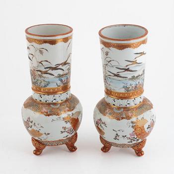 A pair of Kutani porcelain vases, Japan, early 20th century.