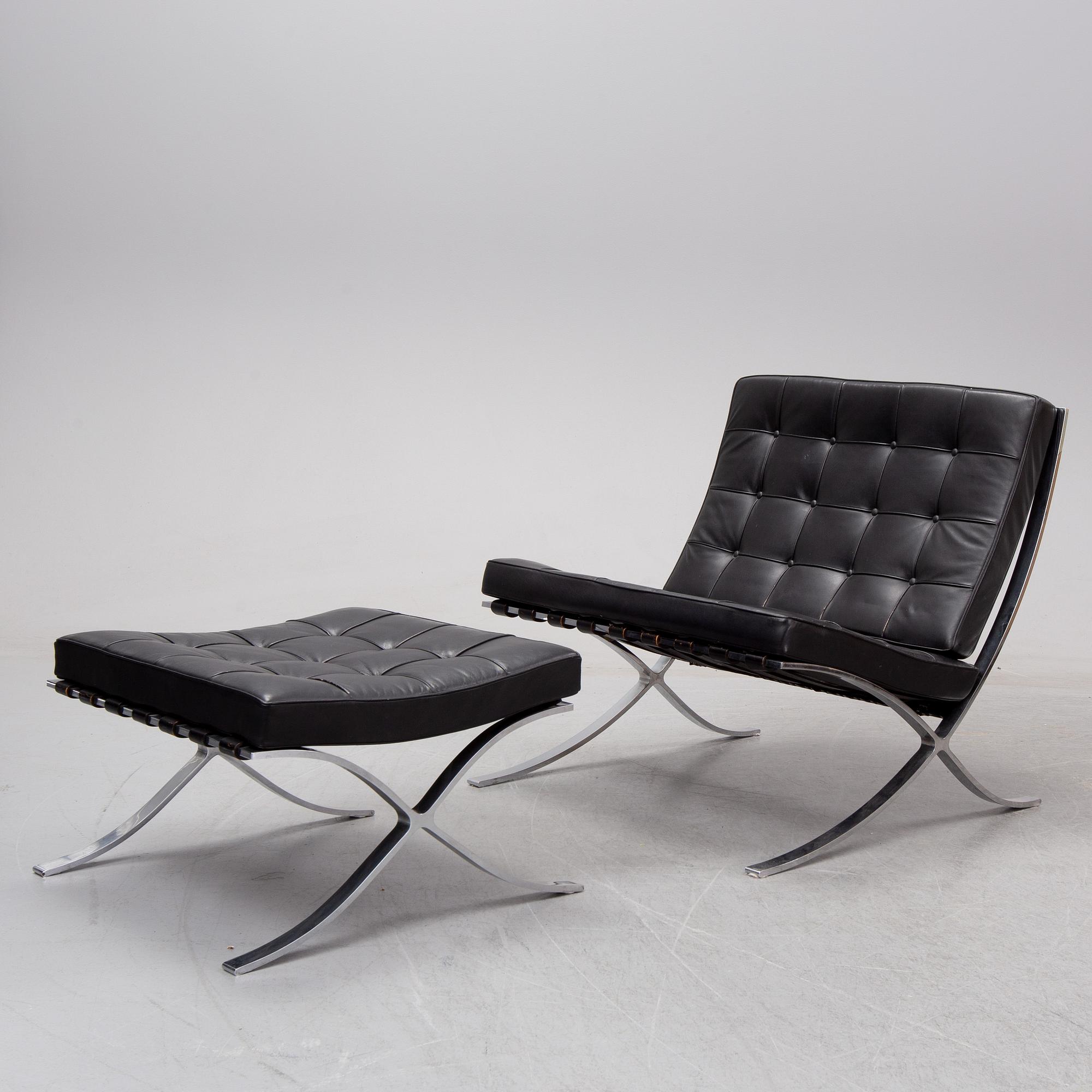 Ludwig Mies van de Rohe, fåtölj med fotpall, "Barcelona", Knoll.