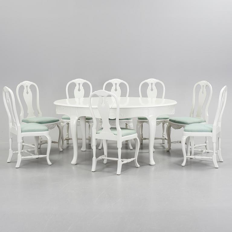 MATGRUPP, 9 delar + 3 iläggsskivor, rokokostil, 1900-talets första hälft.