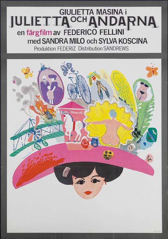Bengt Serenander, a vintage movie poster, 'Julietta och andarna (Giulietta degli spiriti)', 1966.