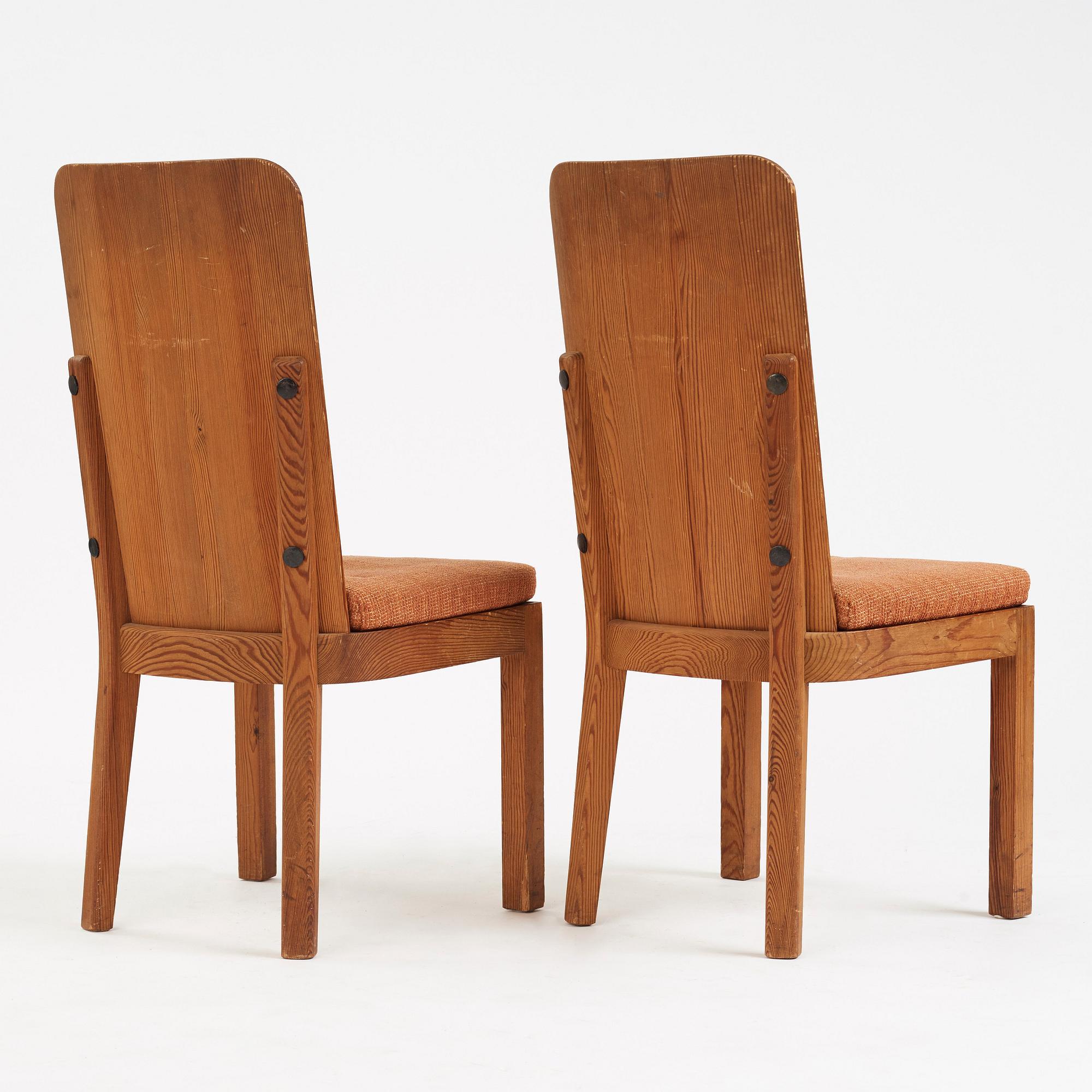 Axel Einar Hjorth, a pair of stained pine "Lovö" chairs, Nordiska Kompaniet, Sweden 1930's.
