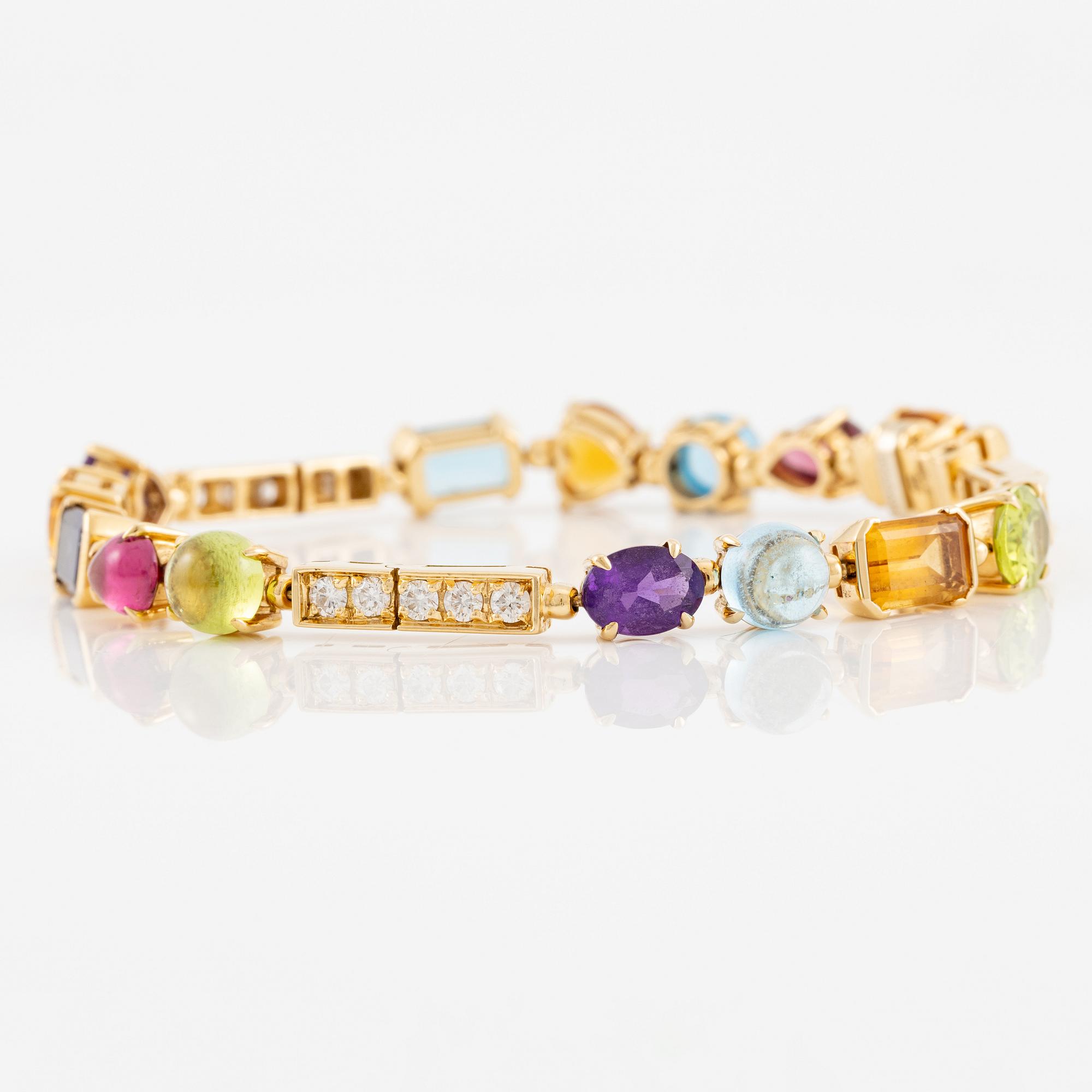 A Bulgari bracelet "Allegra" 18K gold with round brilliant-cut diamonds and coloured stones.