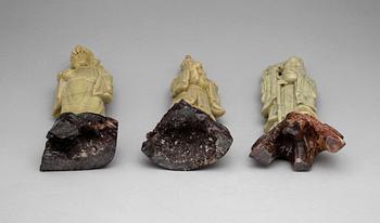 FIGURINER, 3 st, sten, ostasien 1900-tal.