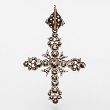 Hänge, i form av kors, silver med gammalslipade diamanter.
