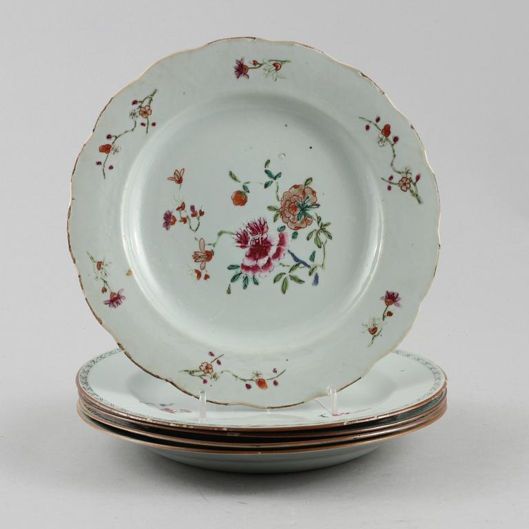 TALLRIKAR, 5 st, porslin, Kina, 1700-tal.