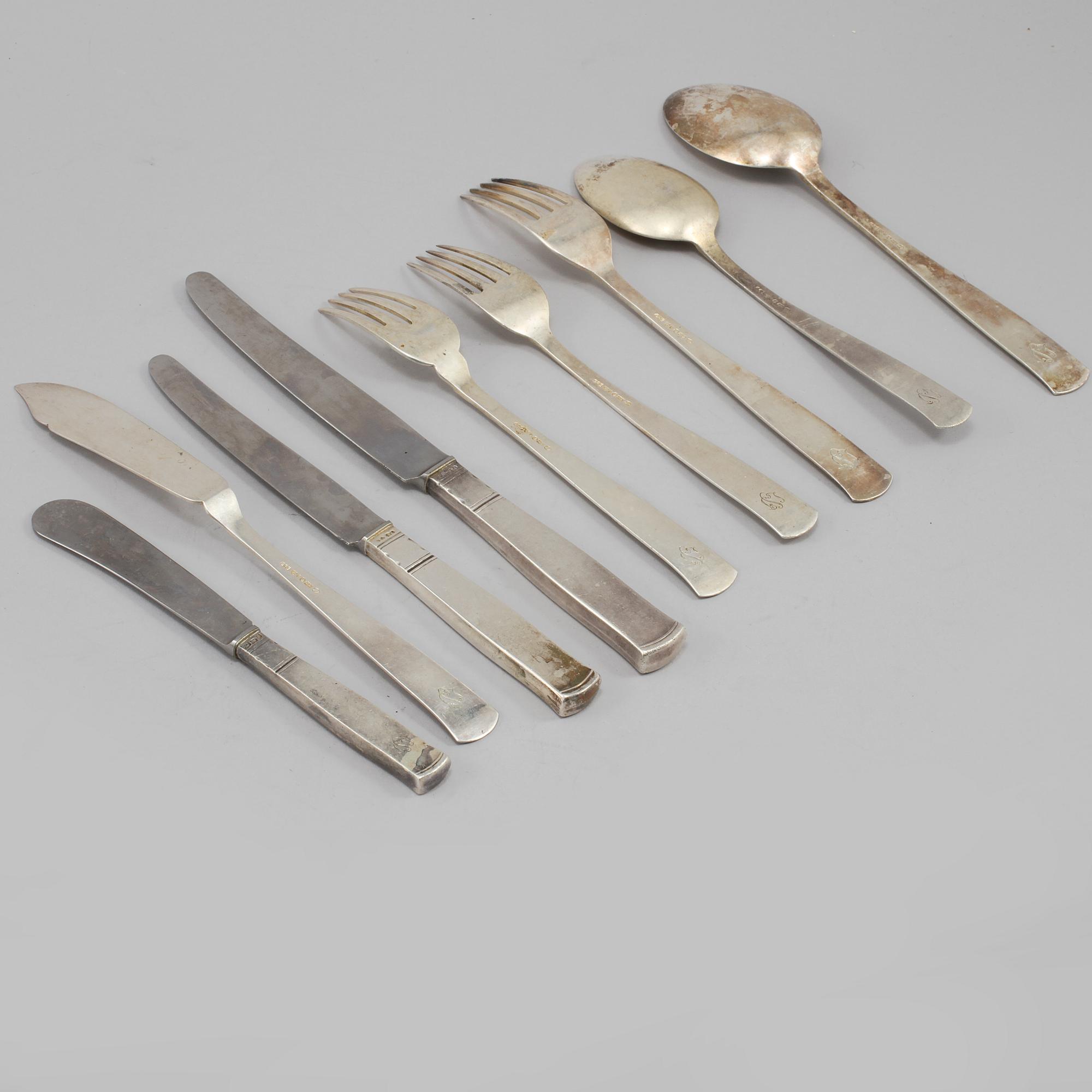 BESTICKSERVIS, 47 delar, silver, "Rosenholm", GAB, 1900-tal, total vikt ca 2080 gram.
