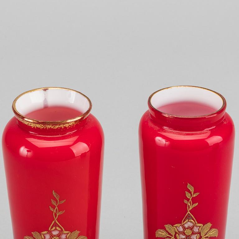 THEODORE LEGRAS, a set of three glass vases and bowl Art Nouveau around 1900.