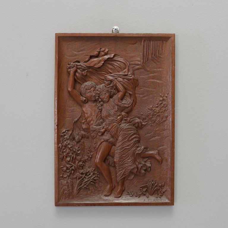 RELIEF, trä, signerad A. Flandin, 1900-tal.