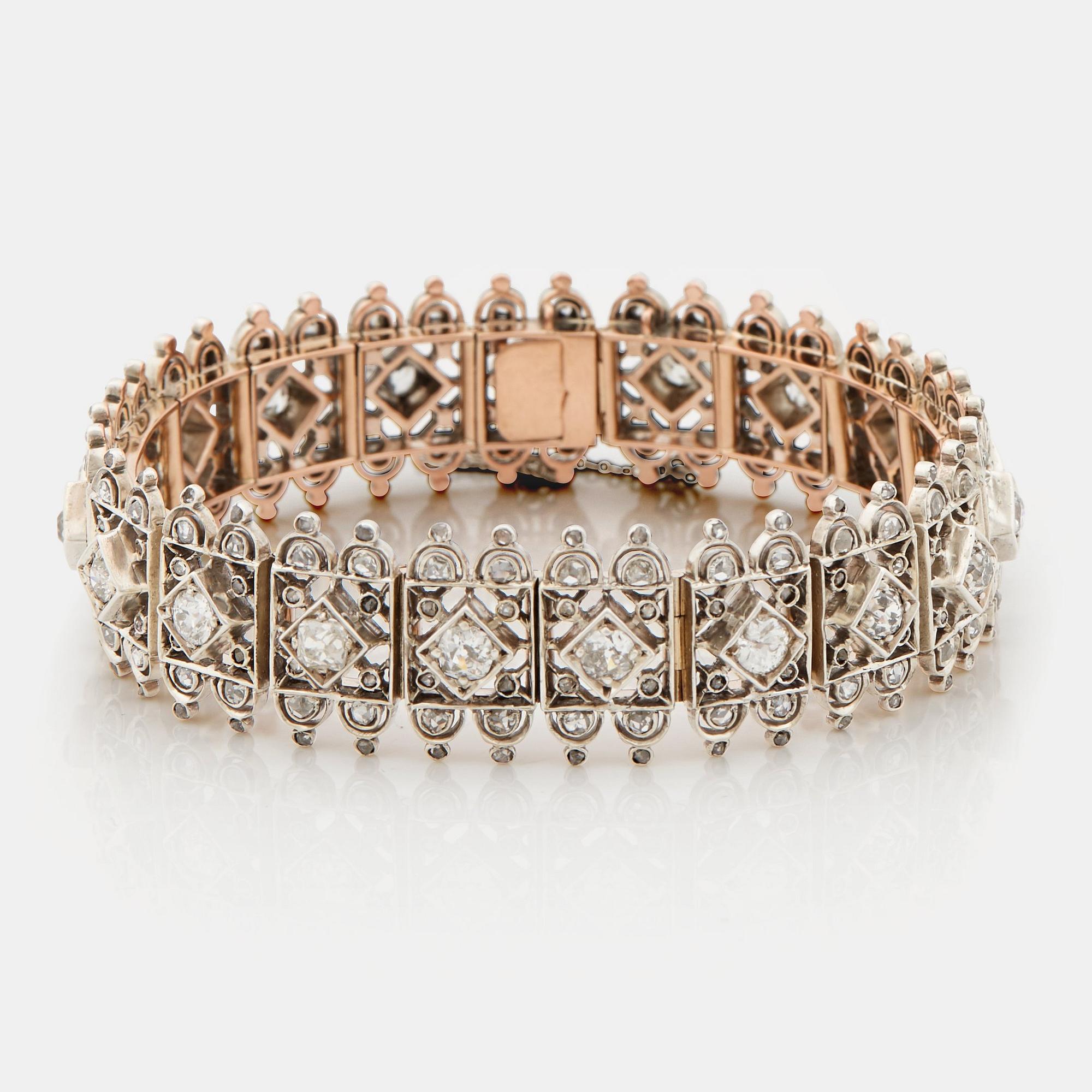 A tiara/bracelet set with old and rose cut diamonds.