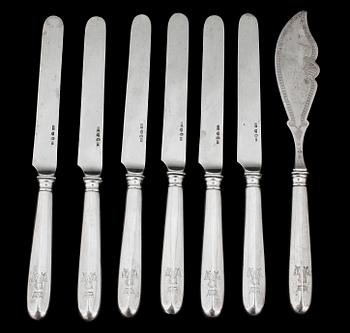 BESTICK, 6+1, silver, Möllenborgt, Stockholm, 1881. Vikt 296g.