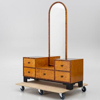 Hall furniture, chest of drawers with mirror, 1930s.