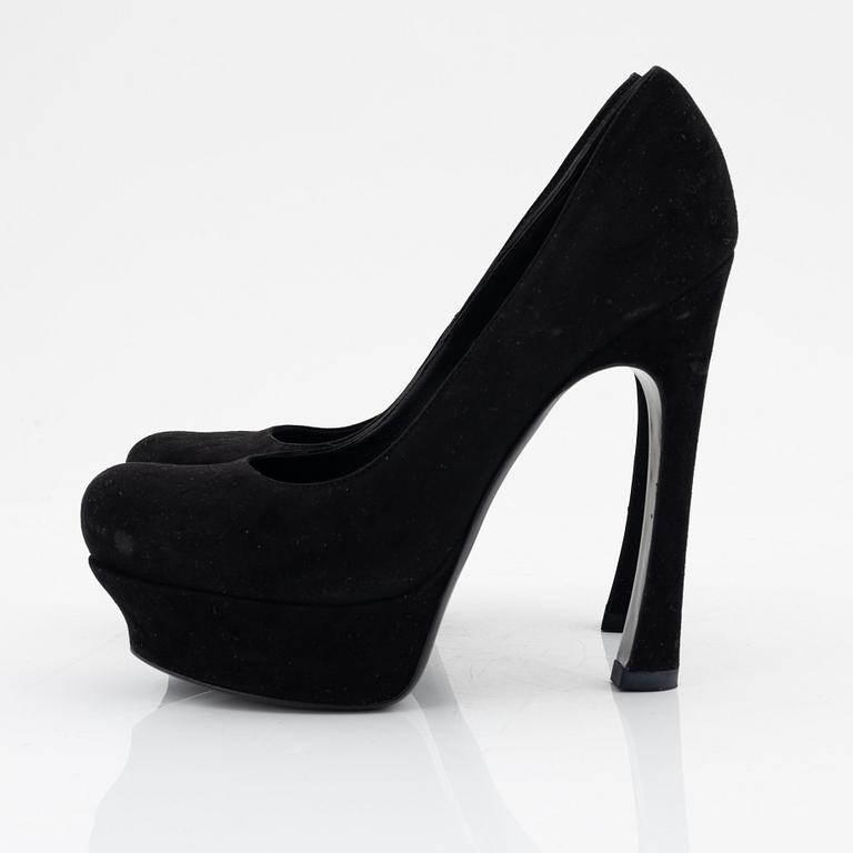 Yves Saint Laurent, a pair of black suede platform pumps, size 36 1/2.