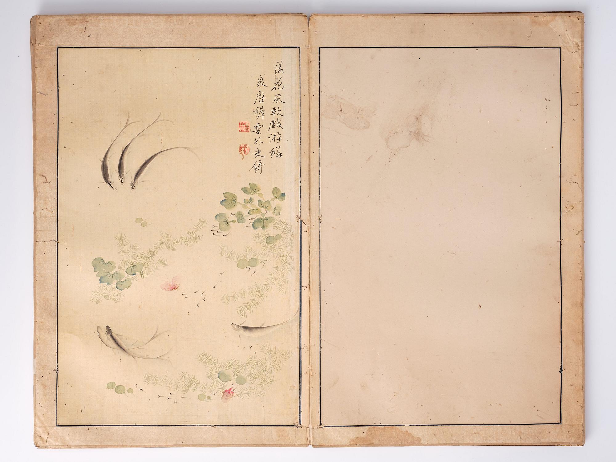 An album with 15 paintings, Qing dynasty (1644-1912). Signed Cao Qi.
