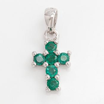 Pendant, faceted emeralds, 18K white gold.