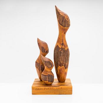 Sakari Pykälä, sculpture, wood, signed and dated 1969.