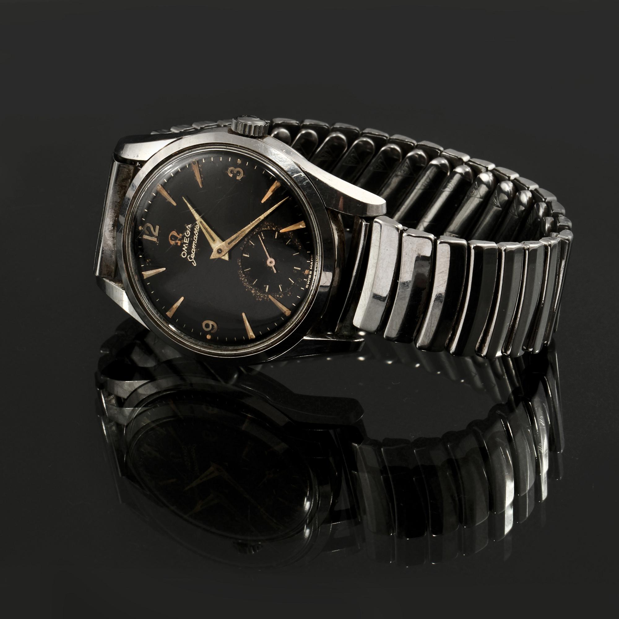 ARMBANDSUR, herr, stål, "seamaster", Omega, omkring 1900-talets mitt.