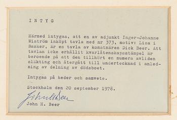 DICK BEER, olja på duk, ej signerad, intygad á tergo av John H Beer.